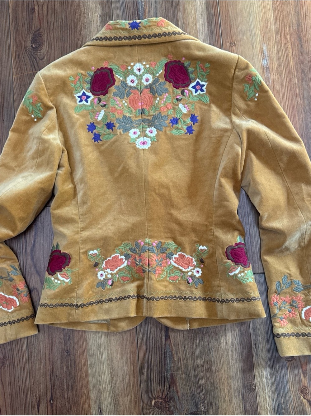 Embroidered Mustard Velvet Blazer - Women's Floral Suit Jacket - Picture 4 of 4